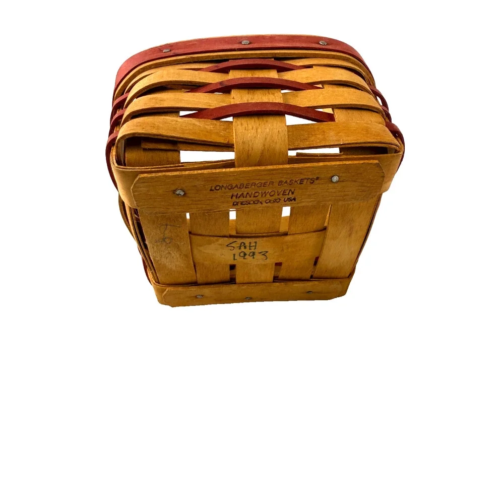 1993 Longaberger Small Sweetheart Basket w/Protector & Red/White Liner Vintage